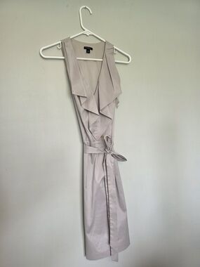 Ann Taylor Sleeveless Ruffle Wrap Midi Dress in Light Taupe